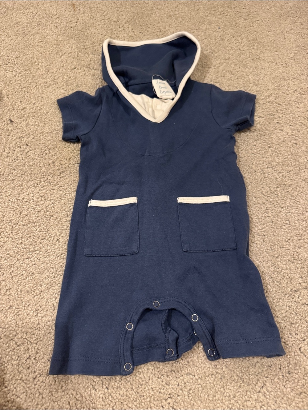 Lemon Navy and White Hooded Baby One-Piece Romper